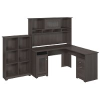 Cabot Heather Gray L-Desk with Hutch, 6 Cube Bookcase