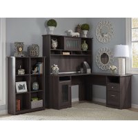 Cabot Heather Gray L-Desk with Hutch, 6 Cube Bookcase-2