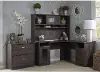 CAB005HRG Cabot Heather Gray L-Desk with Hutch and Lateral File - Bush Furniture