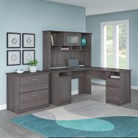 Heather Gray L-Desk with Hutch and Lateral File - Cabot-2