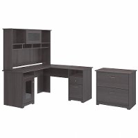 Heather Gray L-Desk with Hutch and Lateral File - Cabot-3