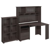 Heather Gray Corner Desk with Hutch, 6 Cube Bookcase - Cabot
