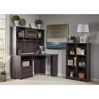 Heather Gray Corner Desk with Hutch, 6 Cube Bookcase - Cabot -2