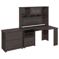 Heather Gray Corner Desk with Hutch, Lateral File - Cabot