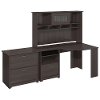 Heather Gray Corner Desk with Hutch, Lateral File - Cabot