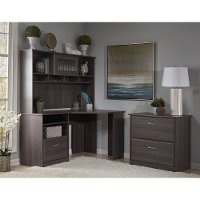 Heather Gray Corner Desk with Hutch, Lateral File - Cabot -2