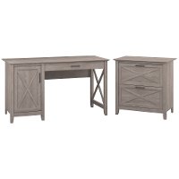 Gray Single Pedestal Desk, Lateral File (54 Inch) - Key West