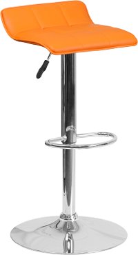 Orange Adjustable Bar Stool with Chrome Base
