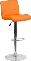 Orange Vinyl Adjustable Bar Stool with Chrome Base