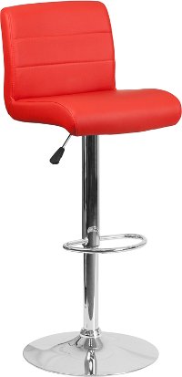 Red Vinyl Adjustable Bar Stool with Chrome Base