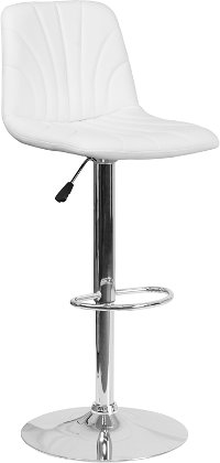 White Vinyl Adjustable Bar Stool with Chrome Base