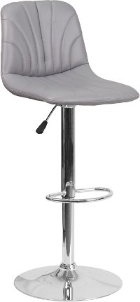 Gray Vinyl Adjustable Bar Stool with Chrome Base