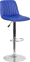Blue Vinyl Adjustable Bar Stool with Chrome Base