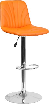 Orange Vinyl Adjustable Bar Stool with Chrome Base