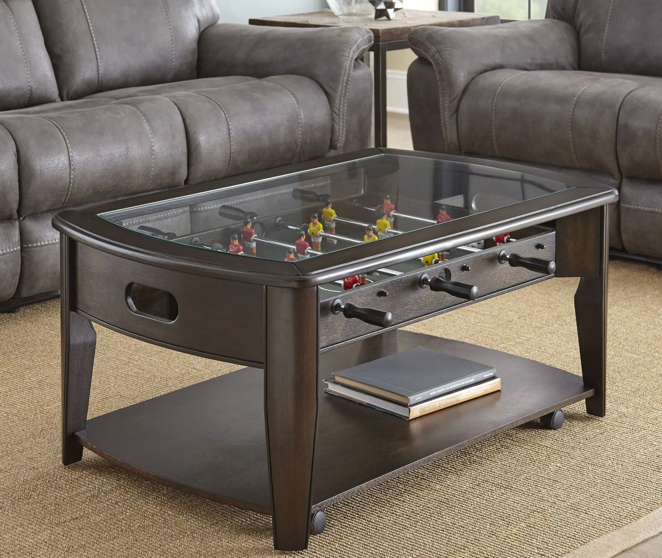Diletta Dark Walnut Brown Coffee Table with Foosball-1