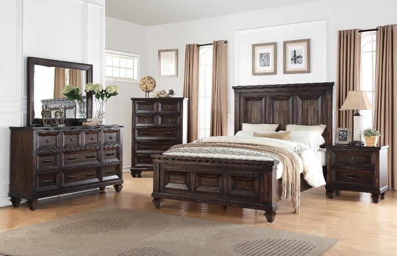 classic traditional brown 4 piece queen bedroom set - sevilla
