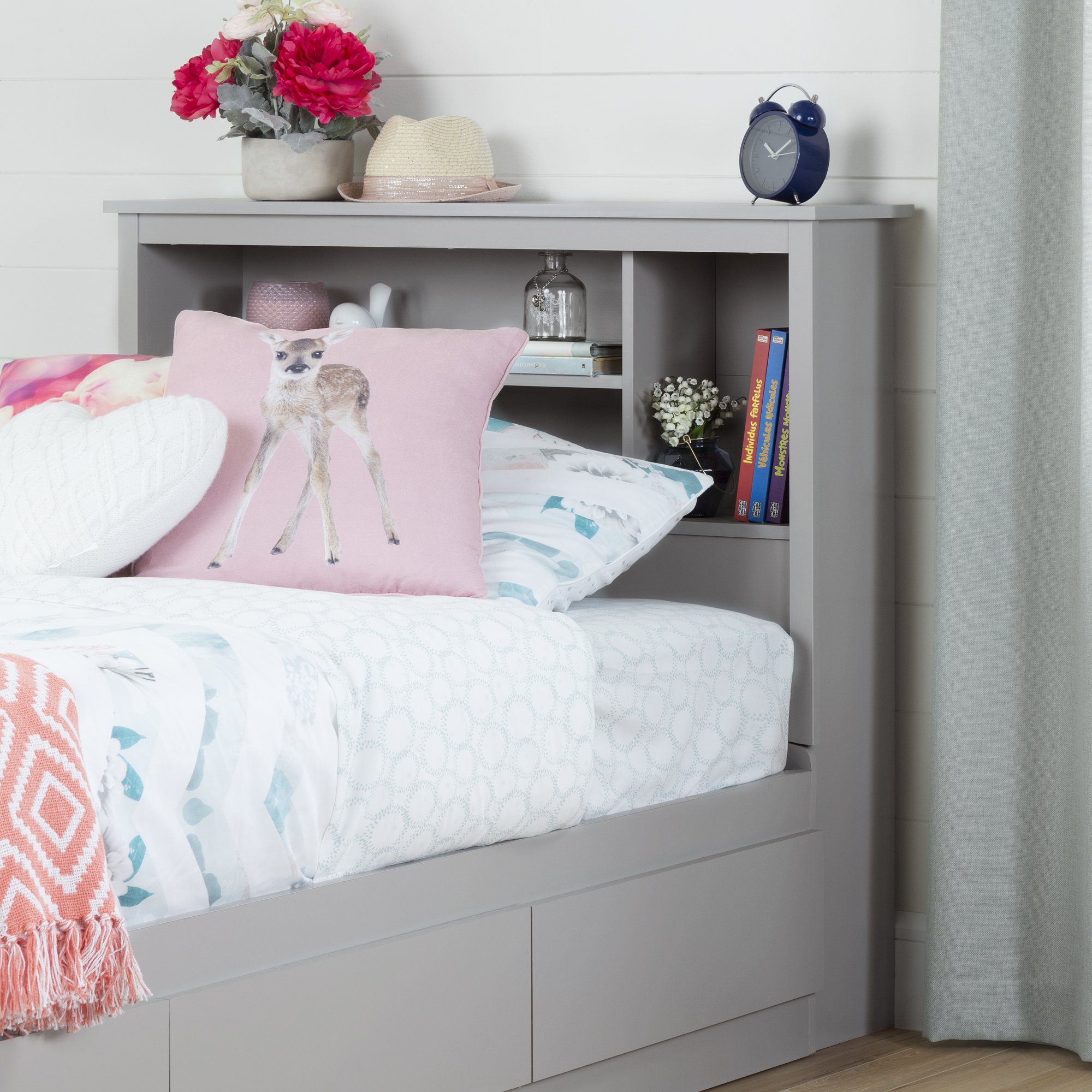 10235 Soft Gray Twin Bookcase Headboard (39 Inch) - Vito -1