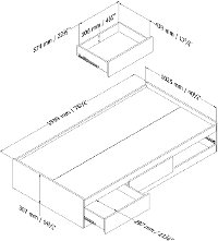 10236 Soft Gray Twin Mates Bed (39 Inch) with 3 Drawers - Vito -6