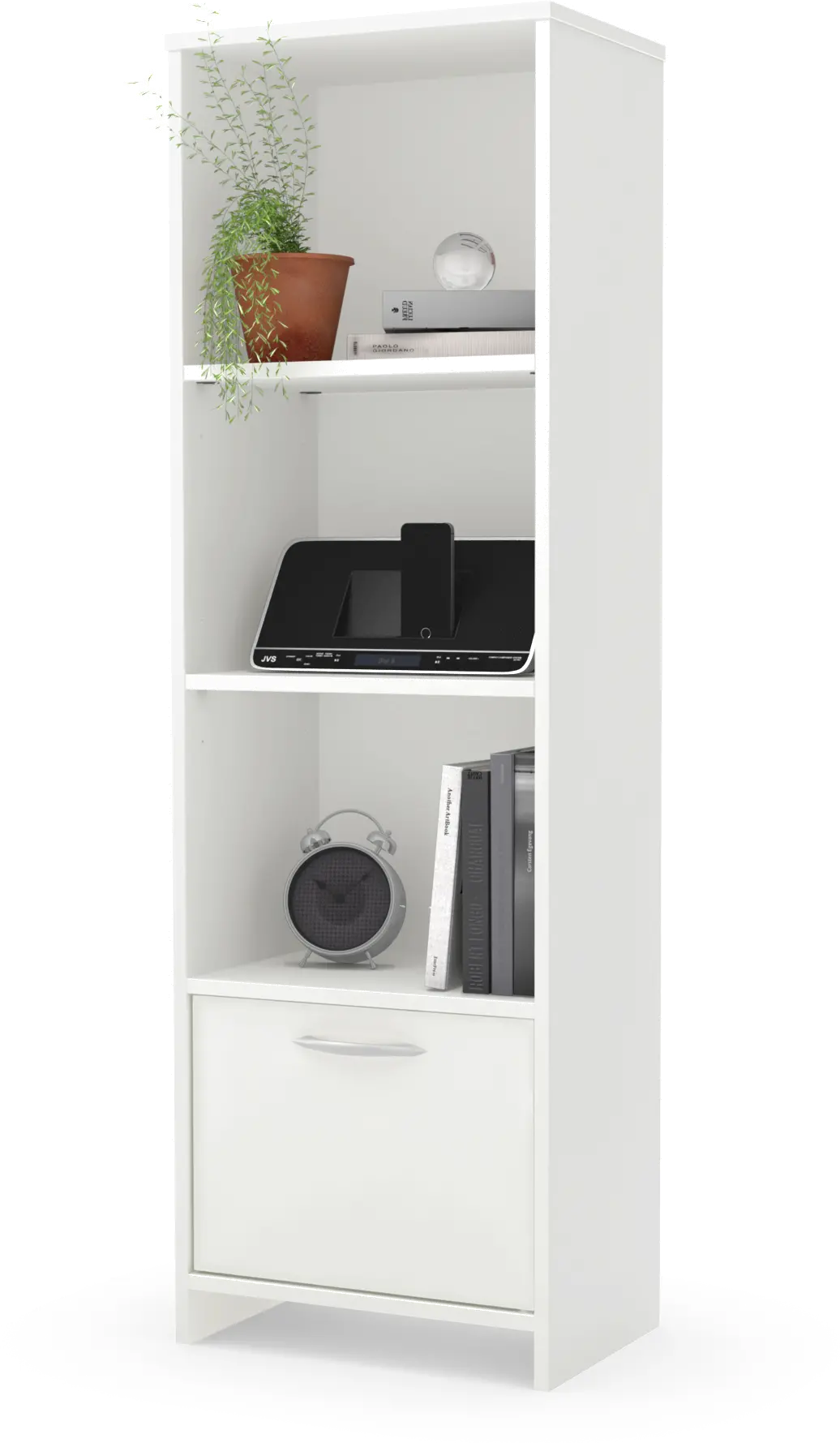 10249 Step One White 3 Shelf Bookcase with Door-1