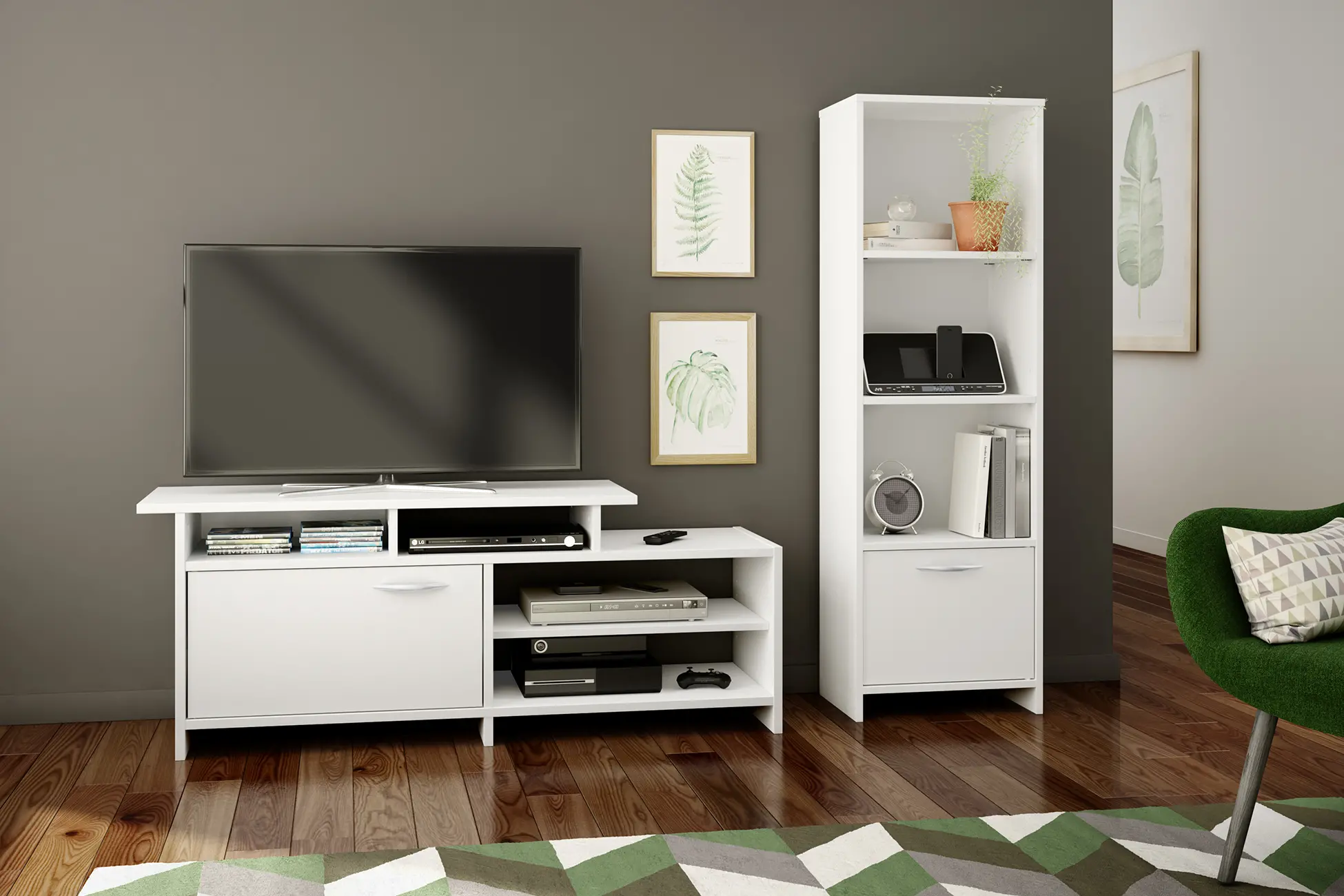 10249 Step One White 3 Shelf Bookcase with Door-2