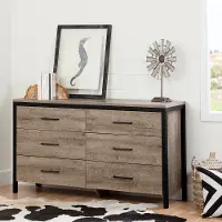 10491 Weathered Oak 6-Drawer Double Dresser - Munich