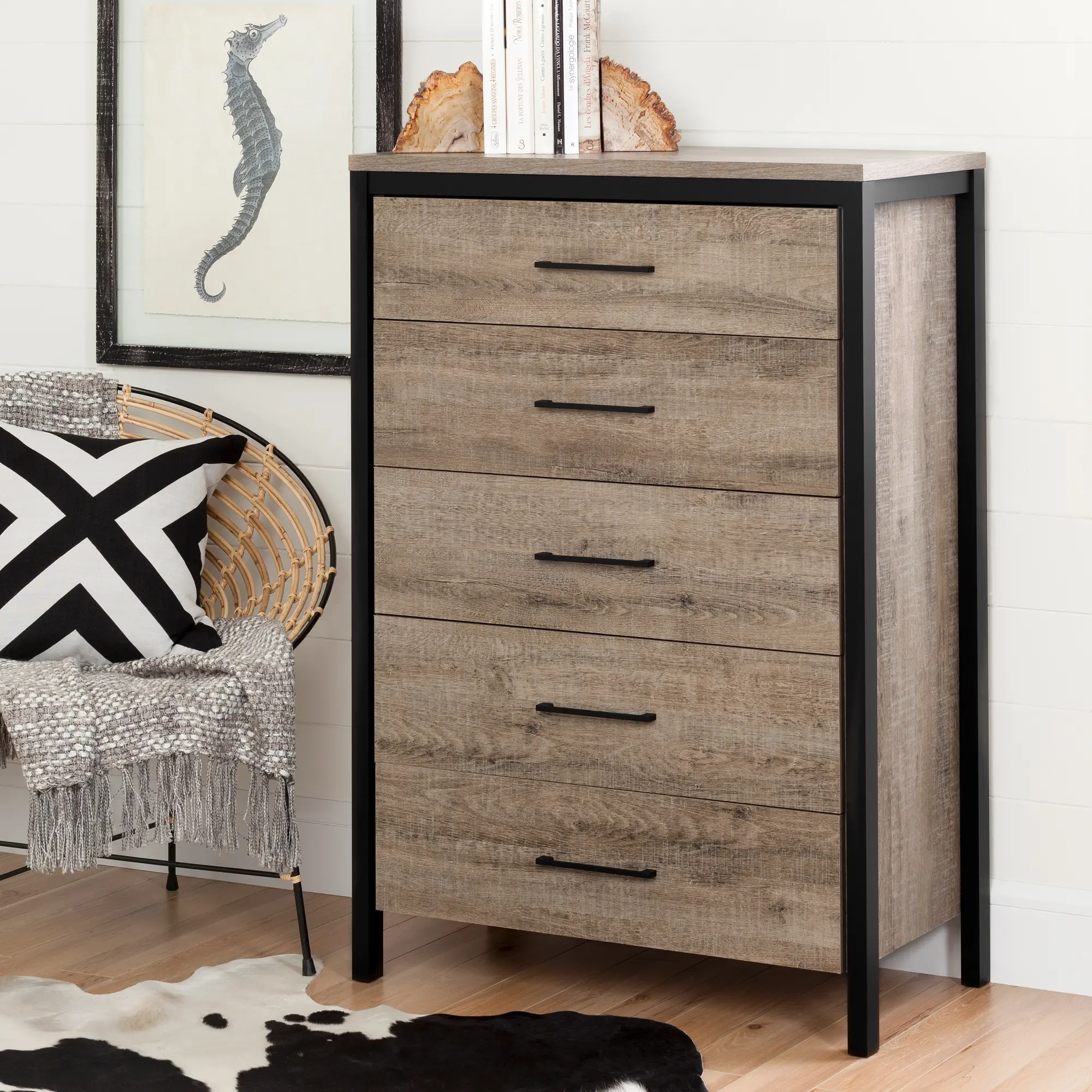 10492 Weathered Oak 5-Drawer Chest - Munich-1