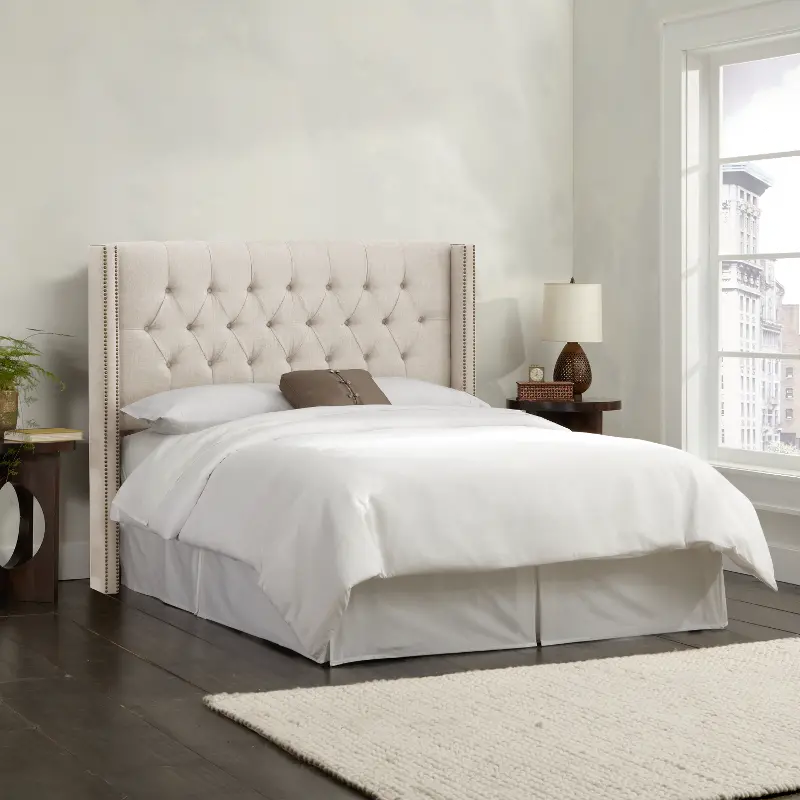 143NB-BRLNNTLC Abigail Ivory Diamond Tufted Wingback King Headboard- Skyline Furniture