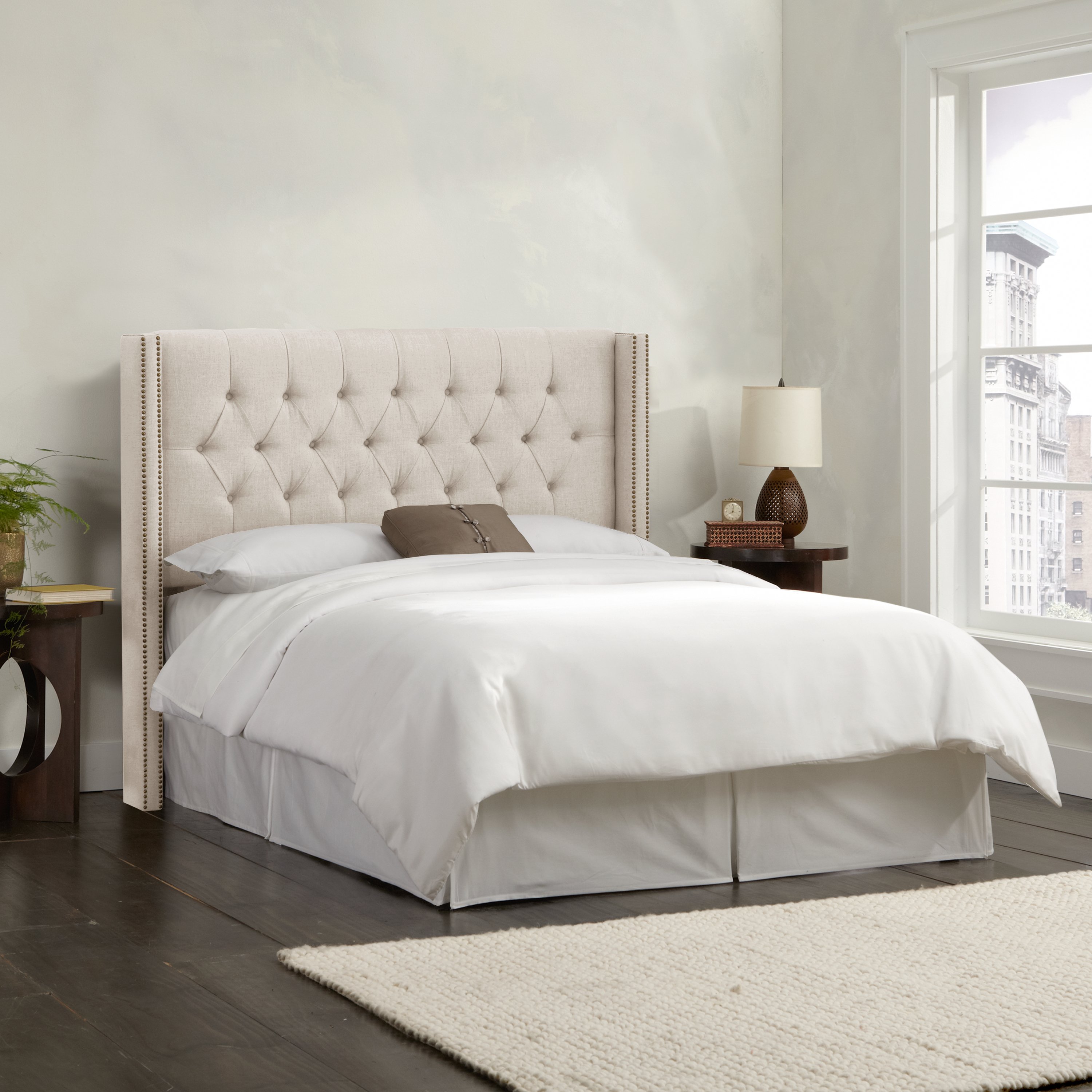 144NB-BRLNNTLC Linen Talc Tufted Wingback California King Headboard-1