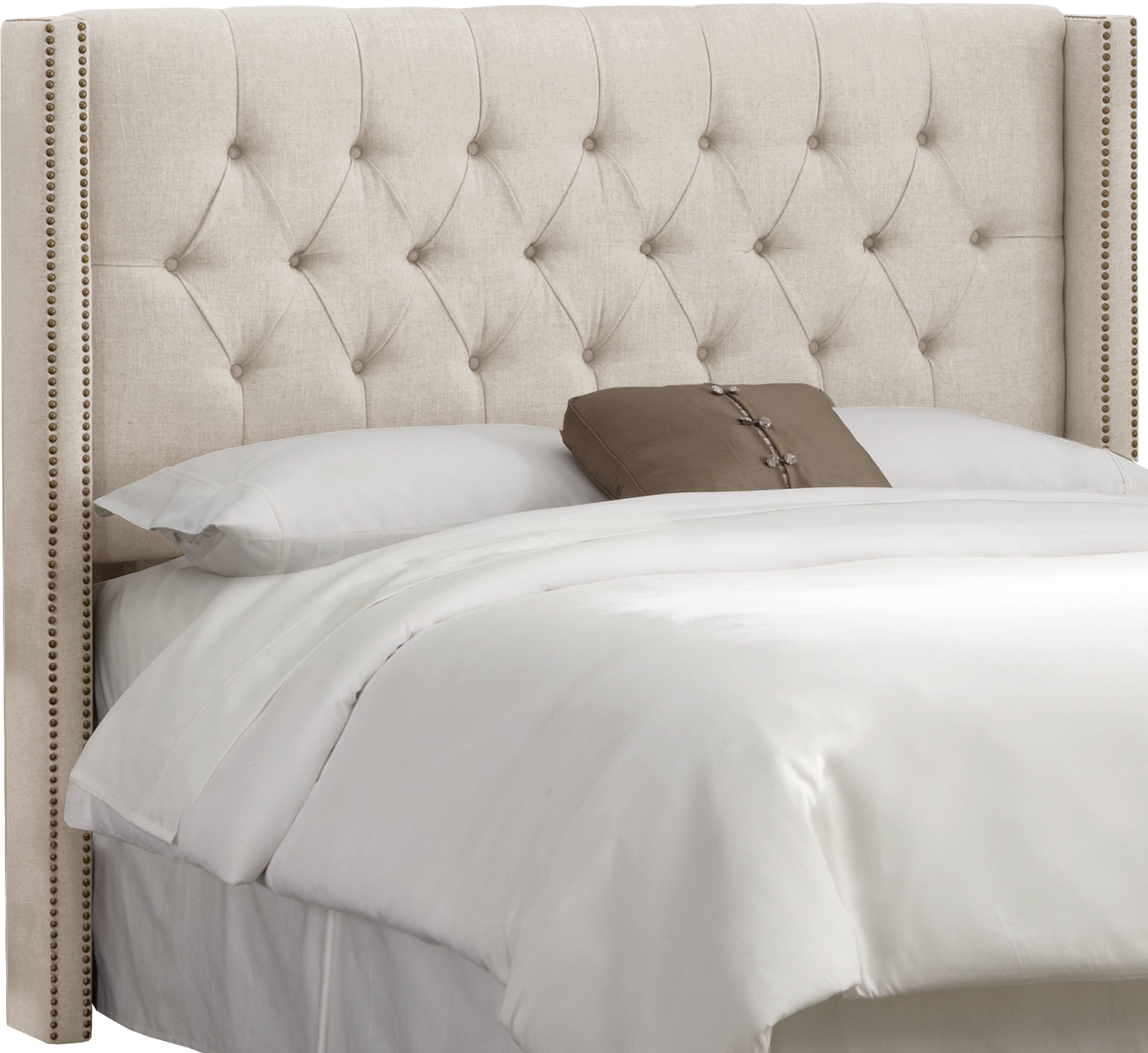 144NB-BRLNNTLC Linen Talc Tufted Wingback California King Headboard-3