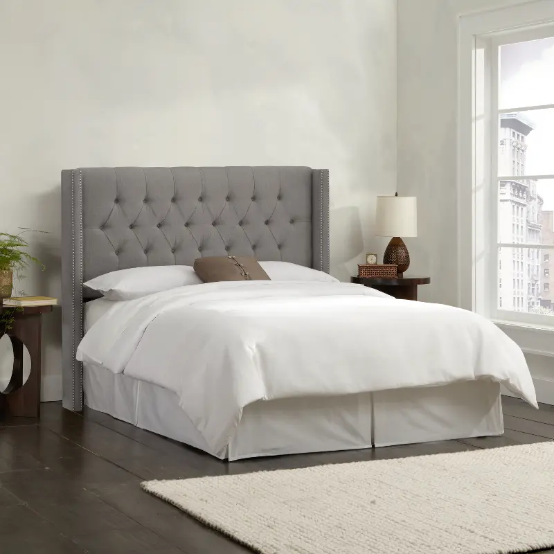 141NB-PWLNNGR Abigail Gray Diamond Tufted Wingback Full Headboard - Skyline Furniture