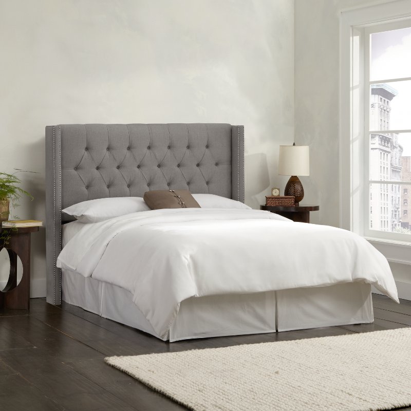 Linen Gray Tufted Wingback Queen, Upholstered Wingback Queen Bed