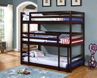 Contemporary Merlot Triple Twin Bunk Bed - Milan