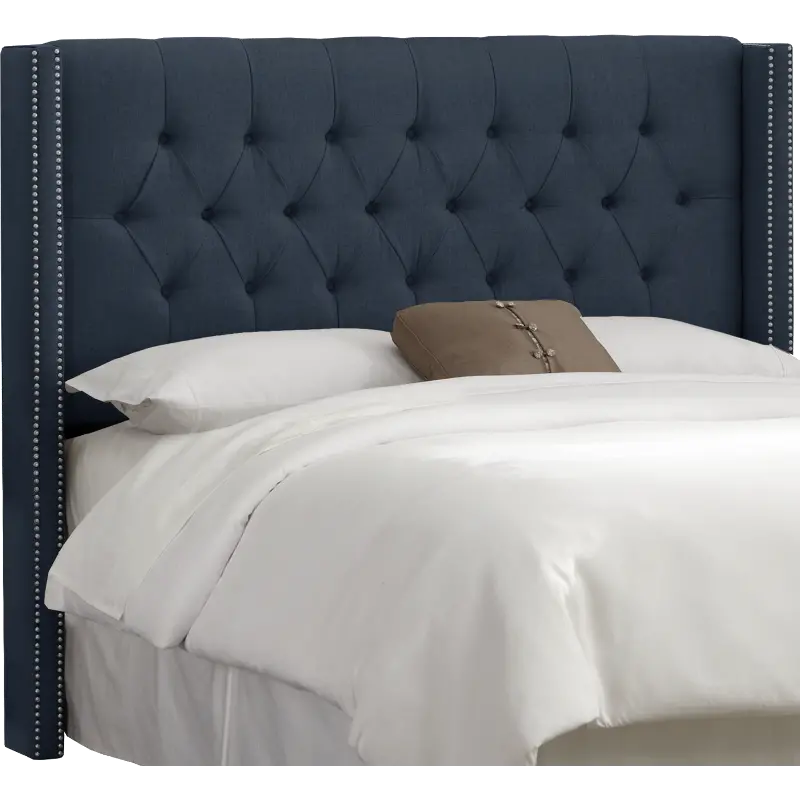143NB-PWLNNNV Abigail Navy Blue Diamond Tufted Wingback King Headboard - Skyline Furniture