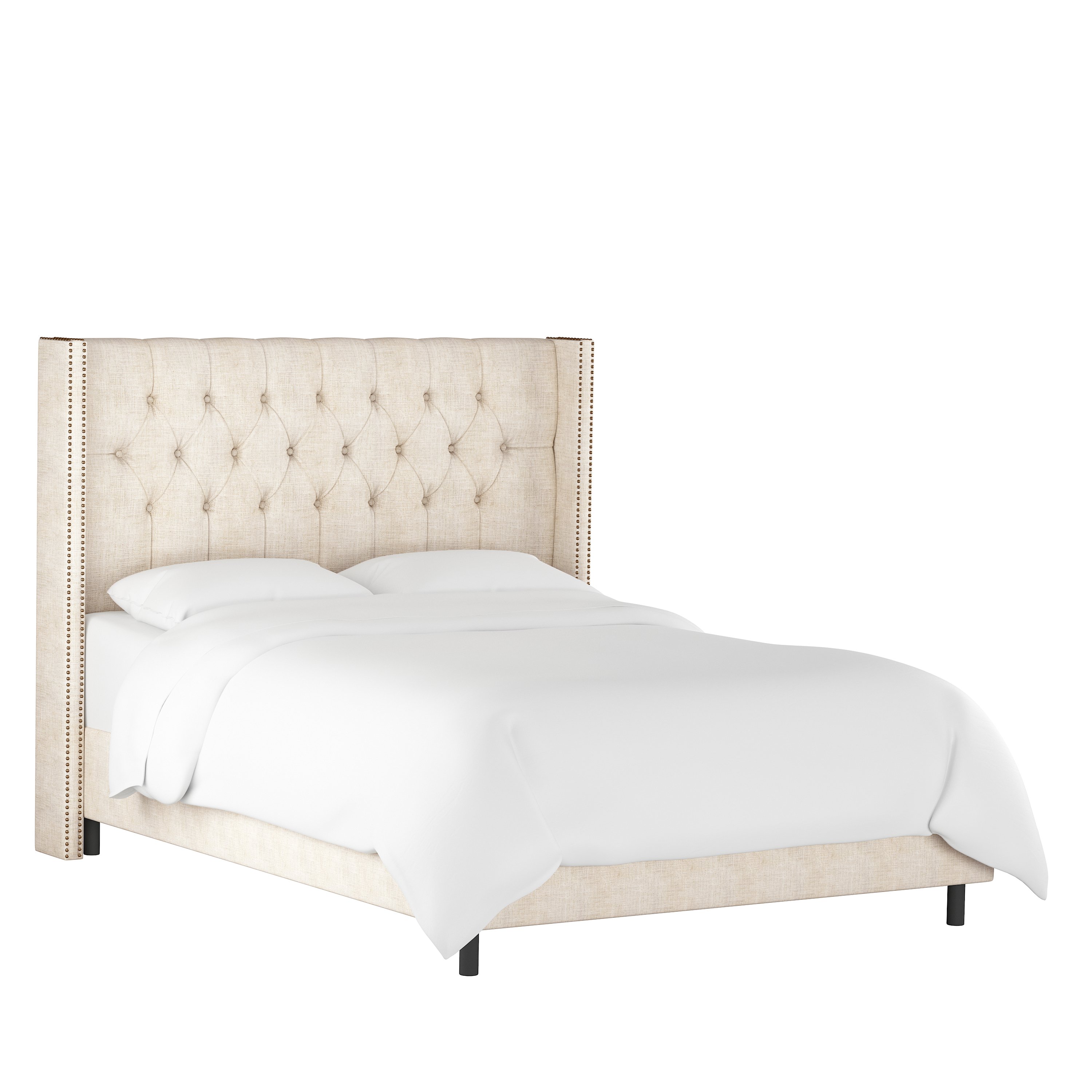 142NBBED-BRLNNTLC Linen Talc Diamond Tufted Wingback Queen Bed-2
