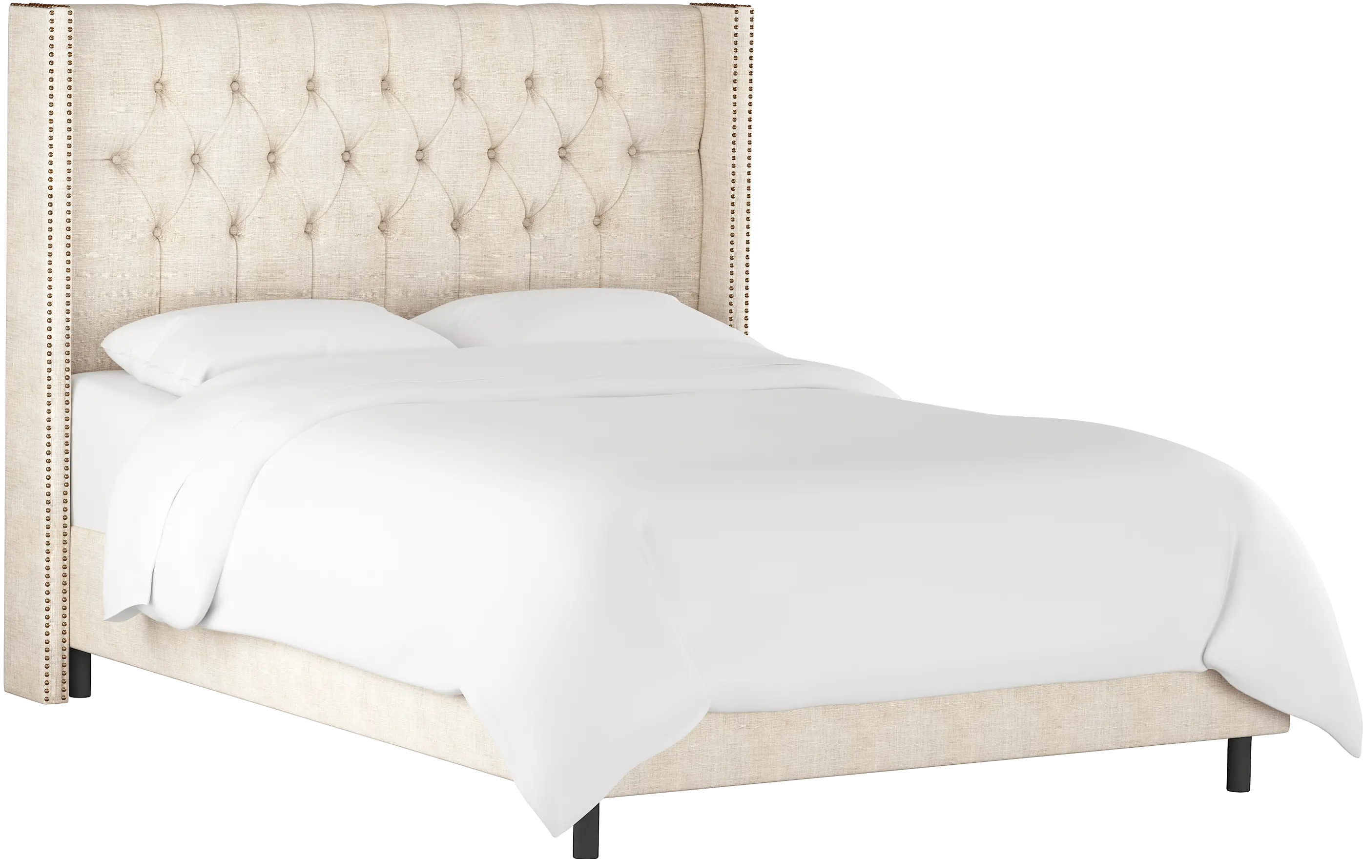 144NBBED-BRLNNTLC Linen Talc Diamond Tufted Wingback California King Bed-2
