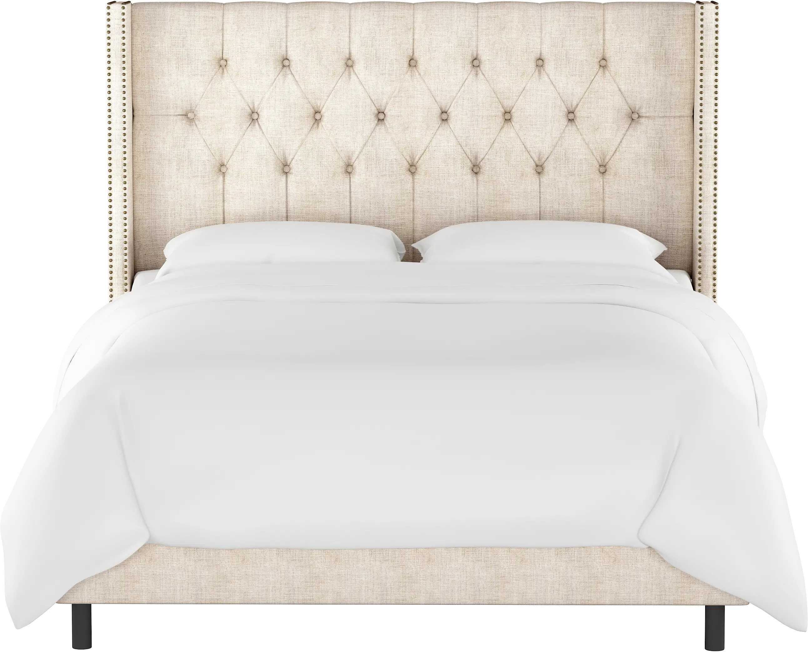 144NBBED-BRLNNTLC Linen Talc Diamond Tufted Wingback California King Bed-3