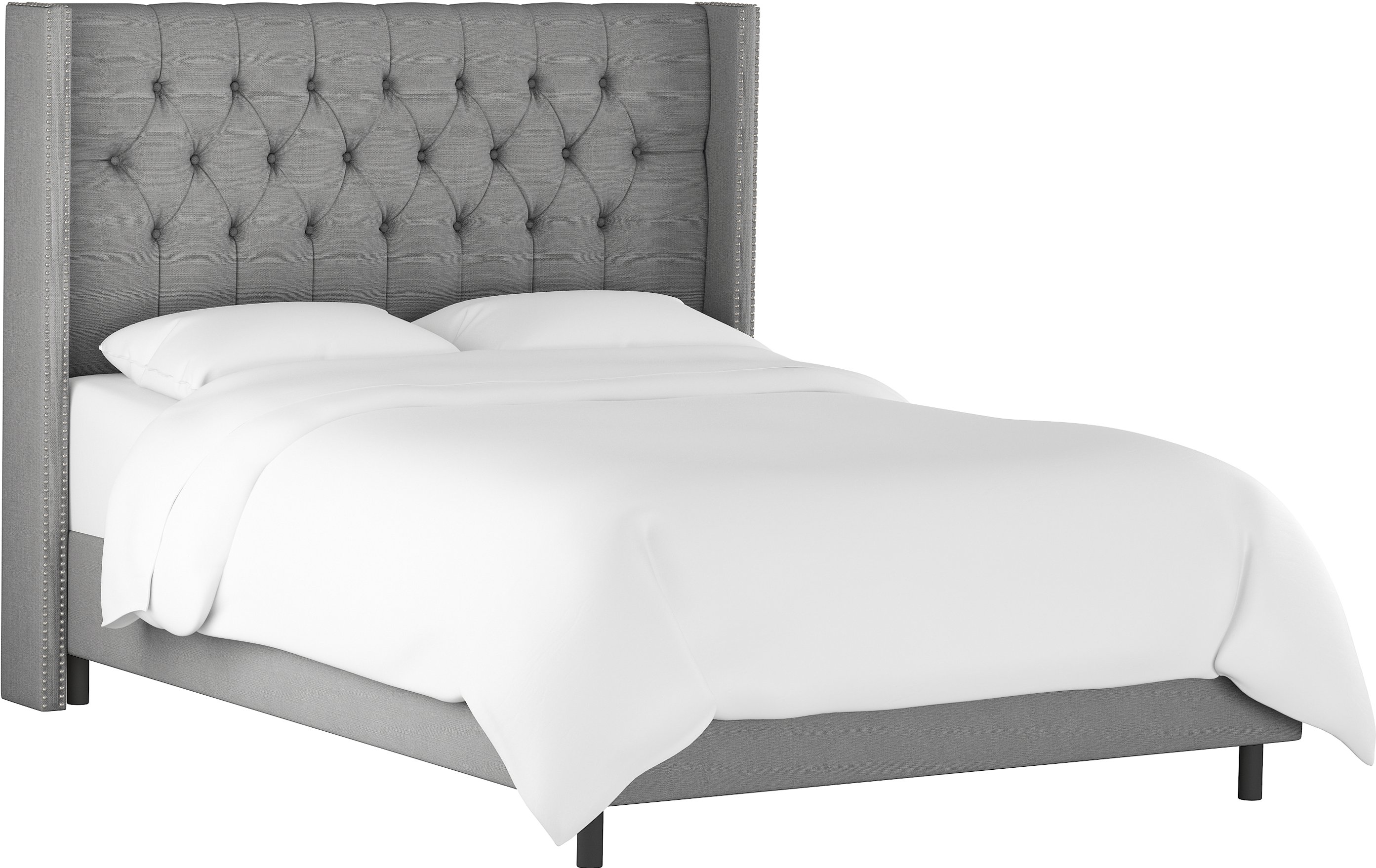 142NBBED-PWLNNGR Linen Gray Diamond Tufted Wingback Queen Bed-2
