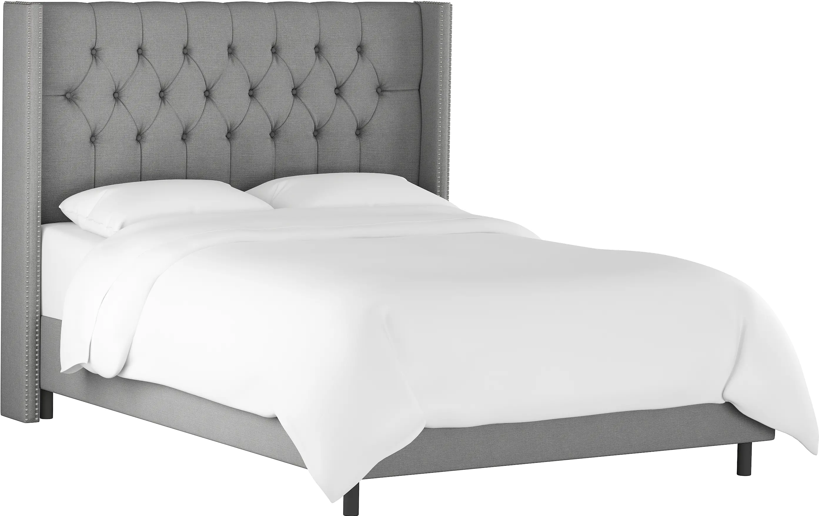 142NBBED-PWLNNGR Linen Gray Diamond Tufted Wingback Queen Bed-2