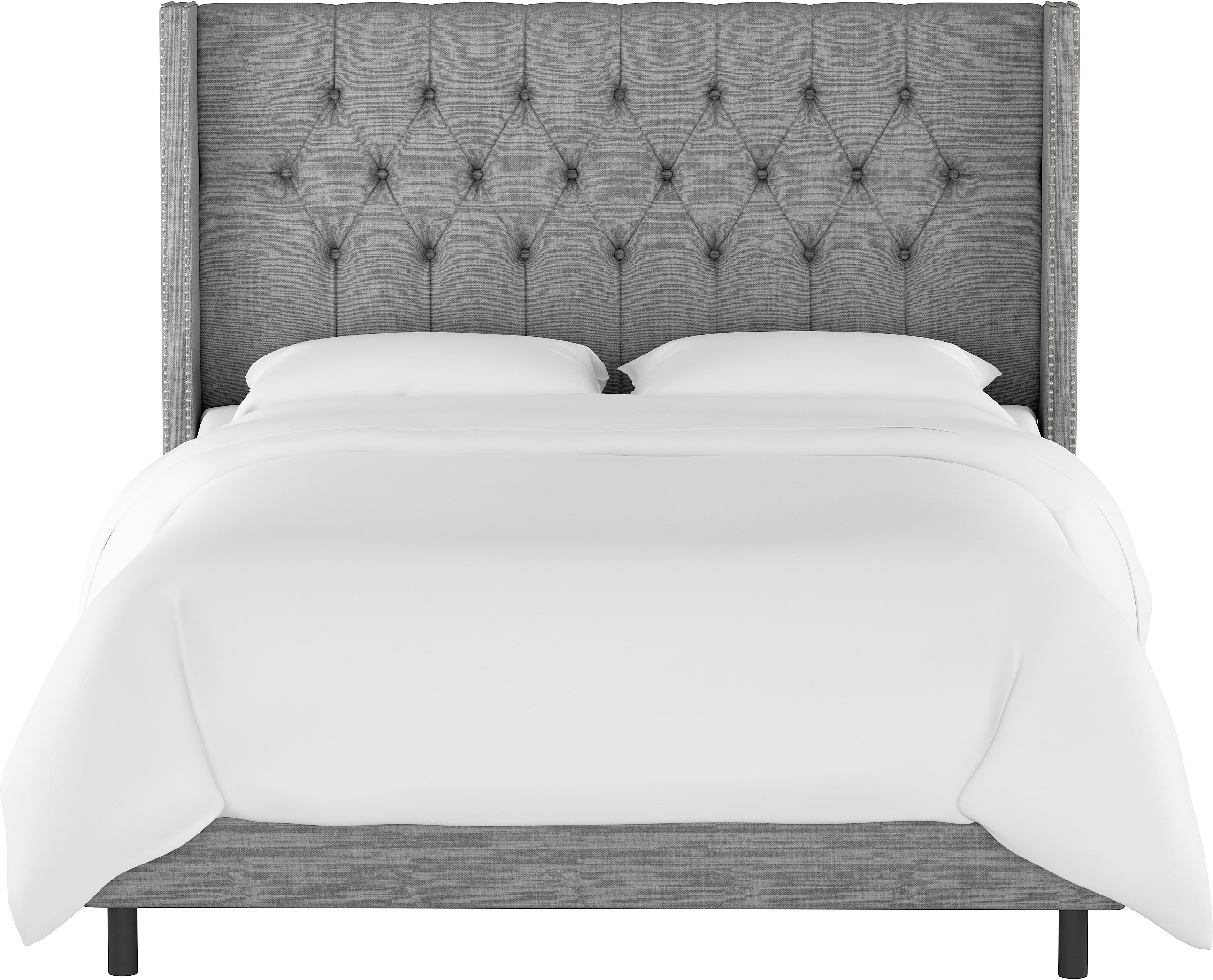 142NBBED-PWLNNGR Linen Gray Diamond Tufted Wingback Queen Bed-3