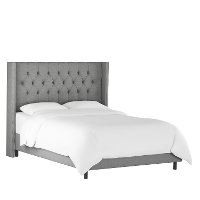 144NBBED-PWLNNGR Linen Gray Diamond Tufted Wingback California King Bed-2