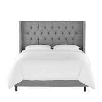 144NBBED-PWLNNGR Linen Gray Diamond Tufted Wingback California King Bed-3