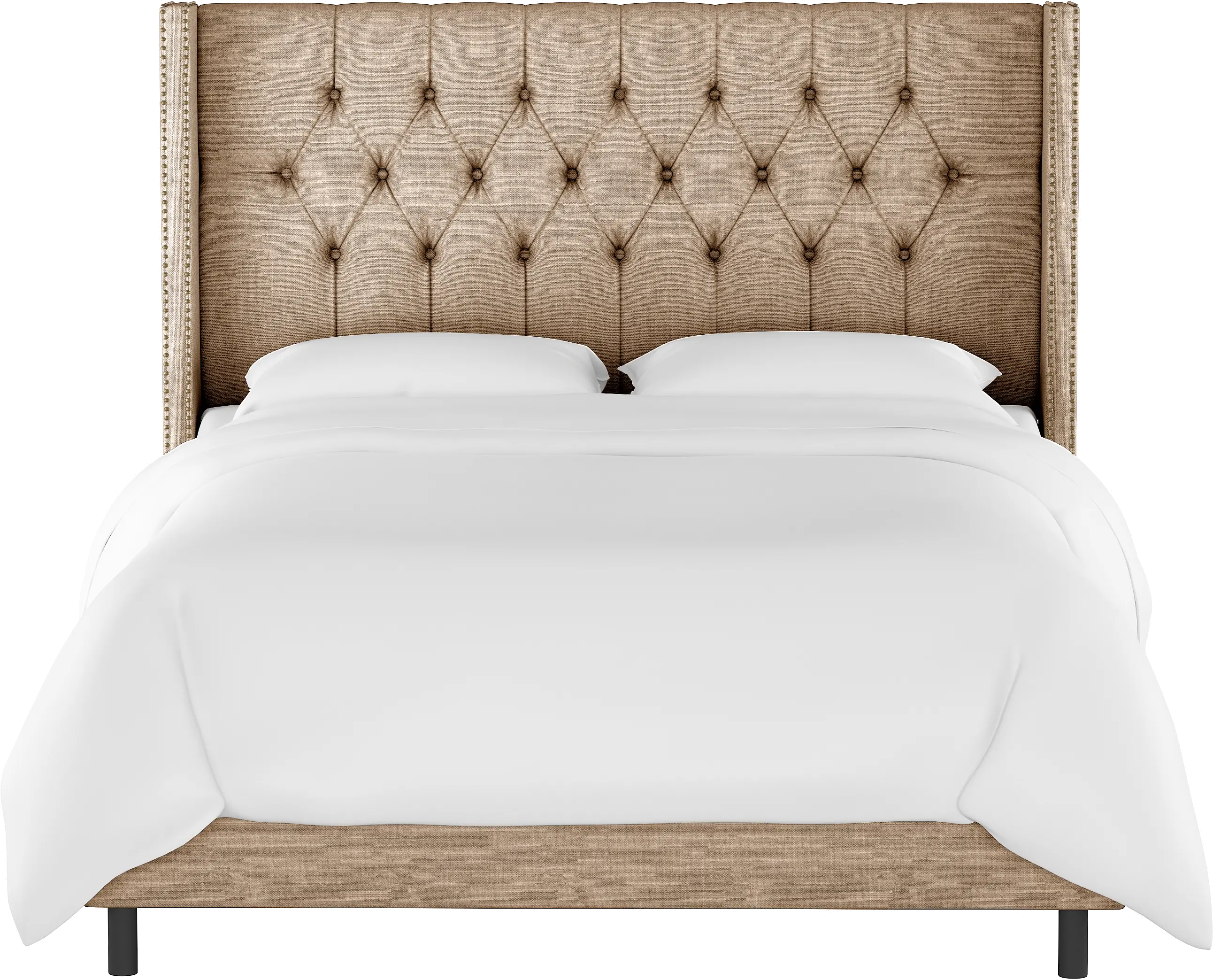 141NBBED-BRLNNSND Linen Sandstone Tufted Wingback Full Size Bed-3