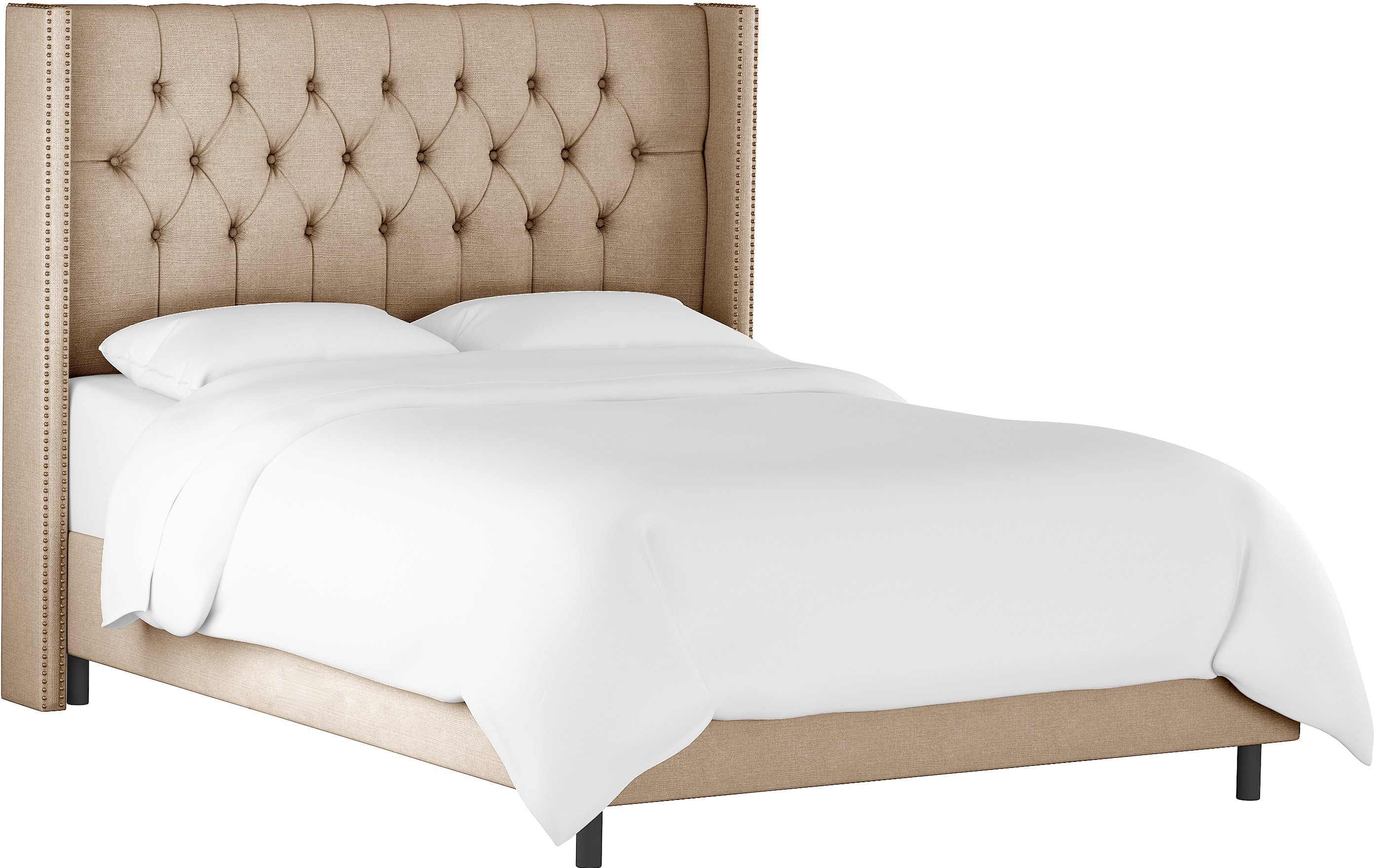 142NBBED-BRLNNSND Linen Sandstone Tufted Wingback Queen Bed-2