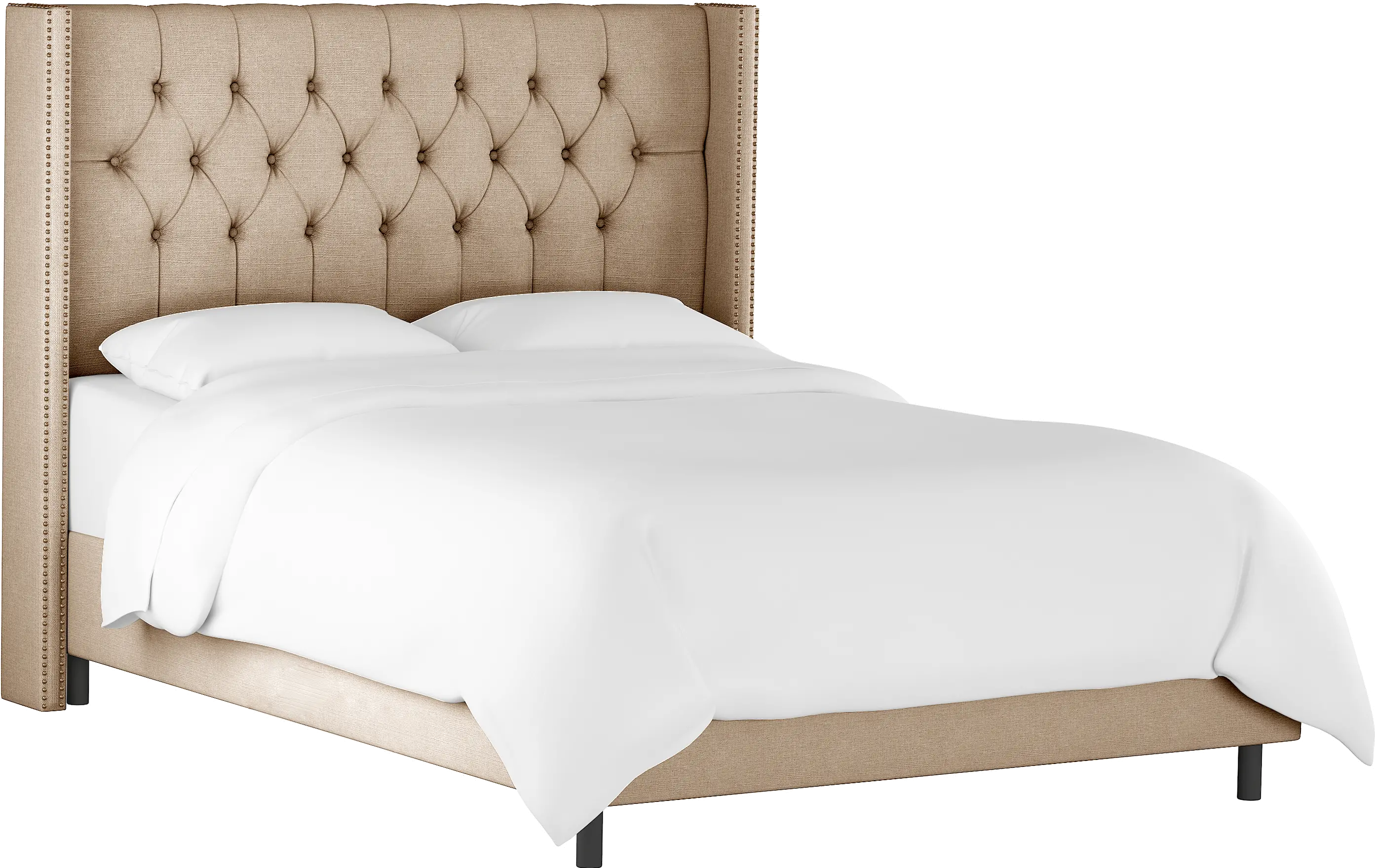142NBBED-BRLNNSND Linen Sandstone Tufted Wingback Queen Bed-2