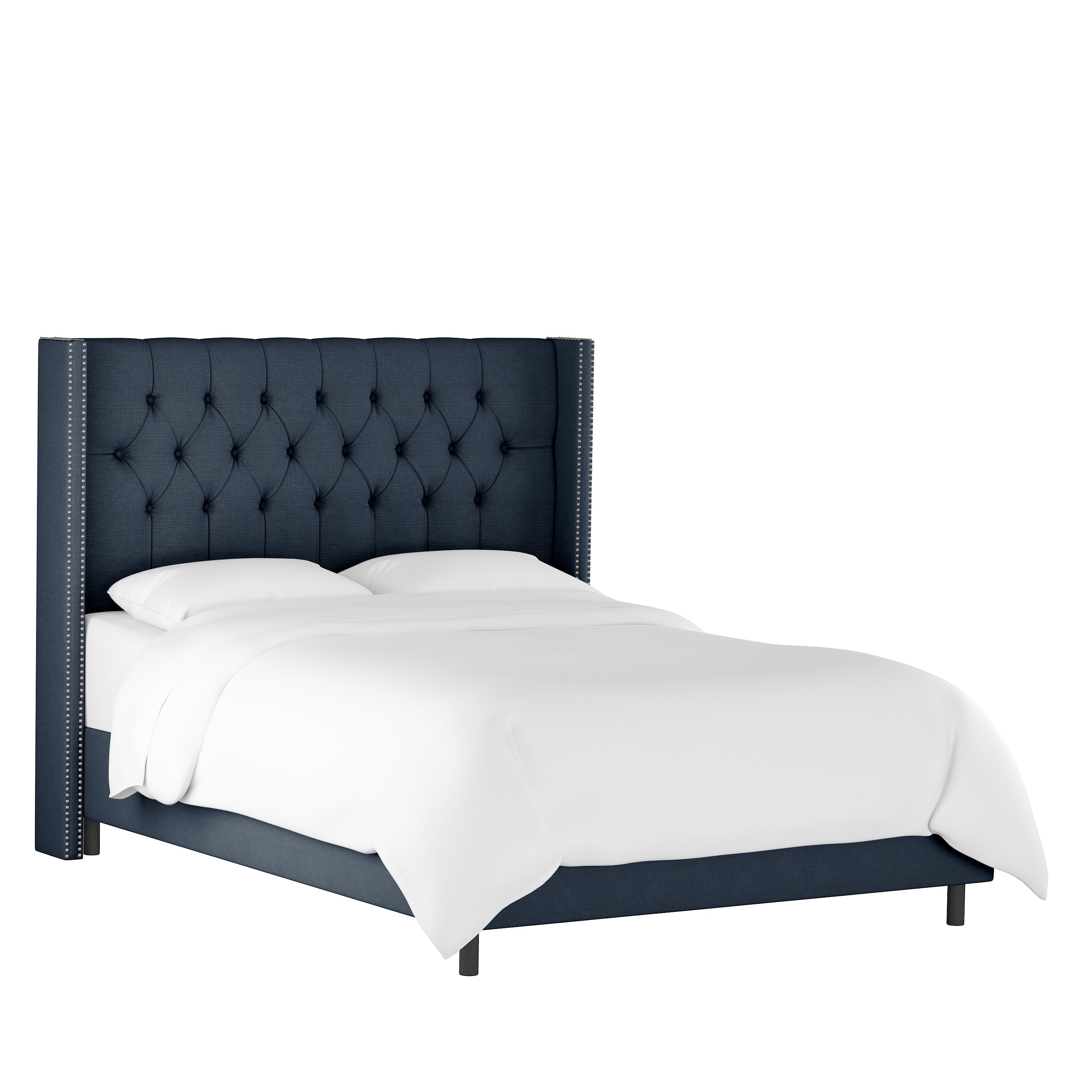 141NBBED-PWLNNNV Linen Navy Blue Tufted Wingback Full Size Bed-1