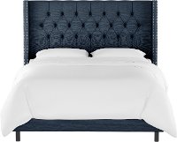 142NBBED-PWLNNNV Linen Navy Blue Tufted Wingback Queen Bed-3