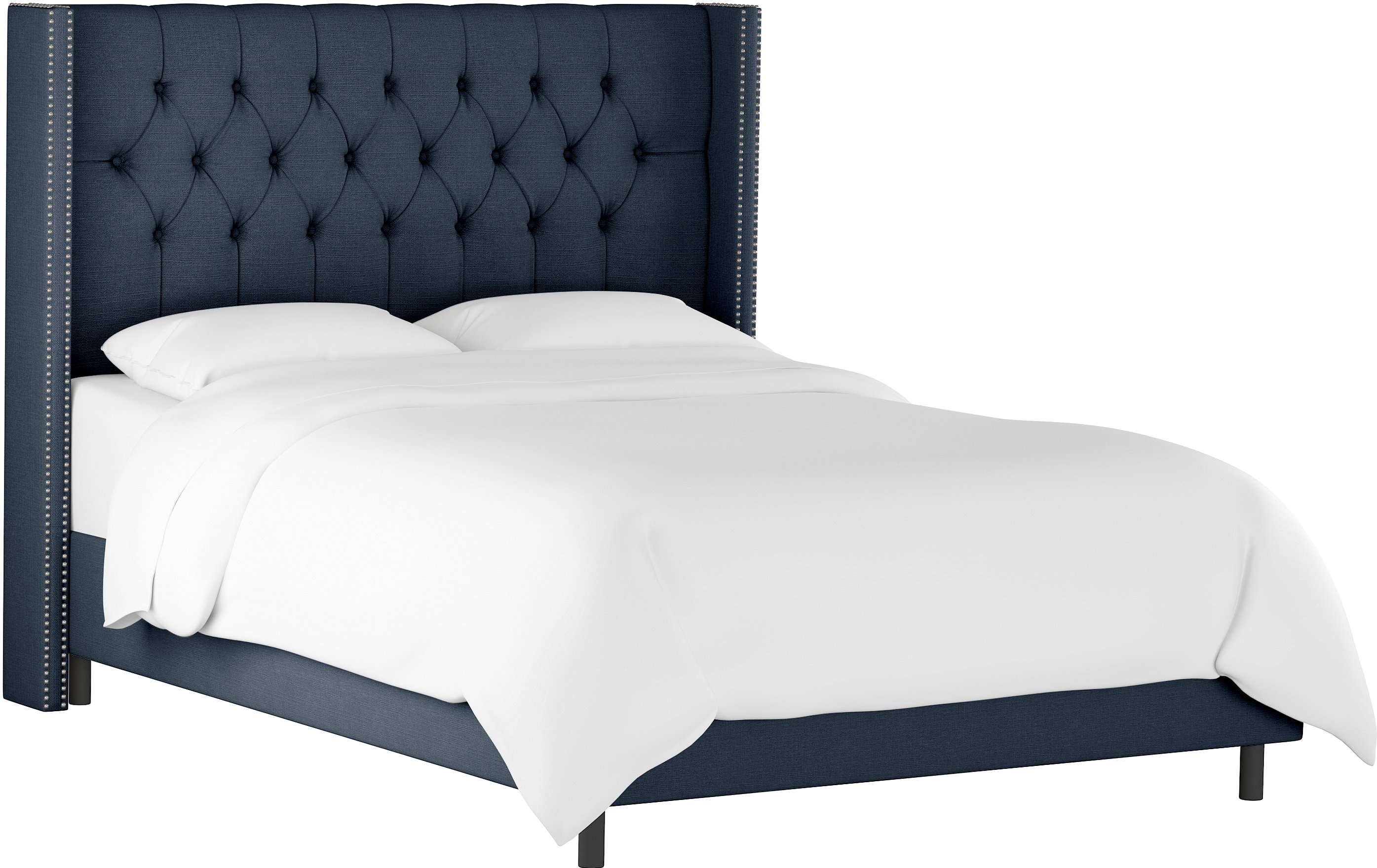 144NBBED-PWLNNNV Linen Navy Blue Tufted Wingback California King Bed-2