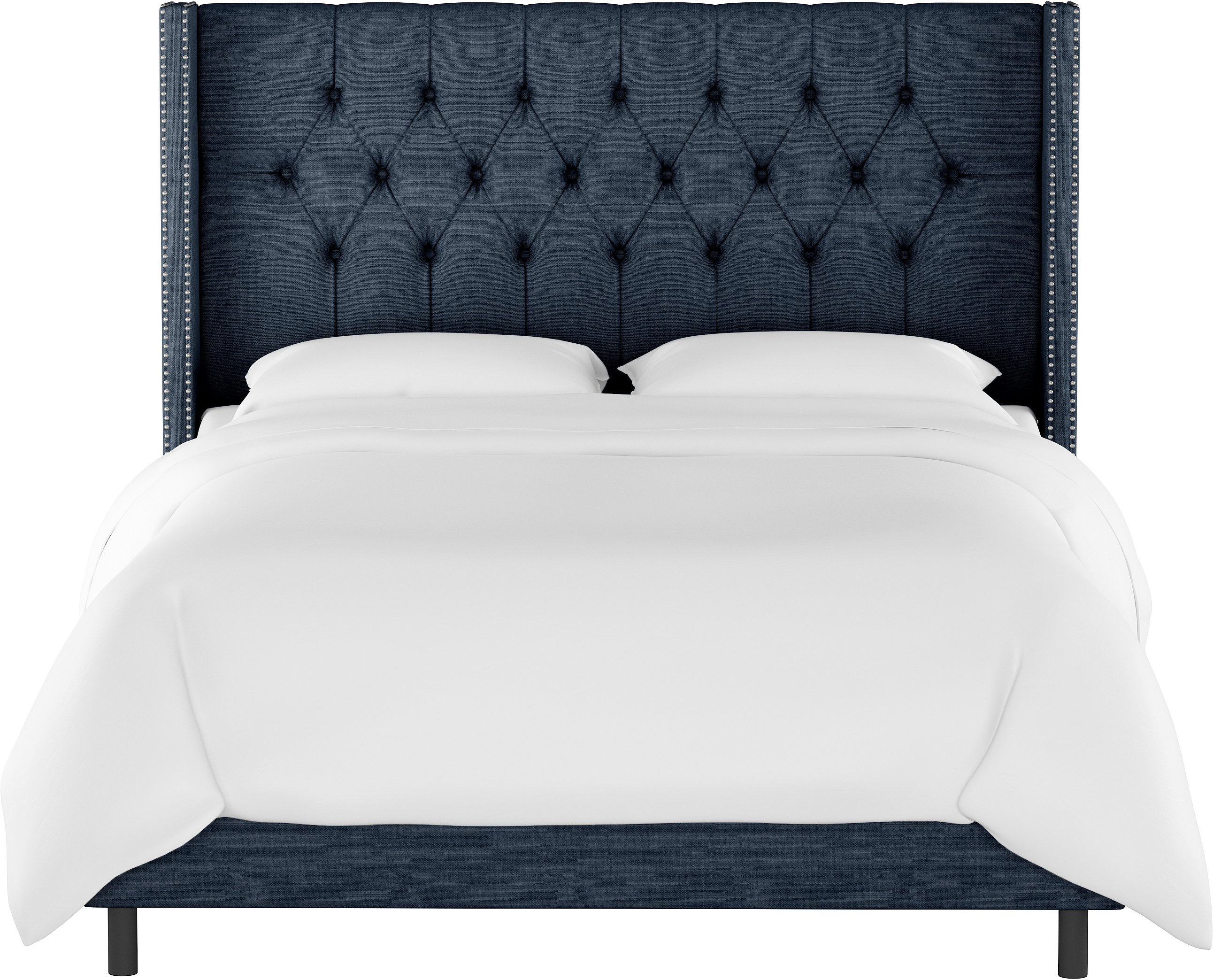 144NBBED-PWLNNNV Linen Navy Blue Tufted Wingback California King Bed-3