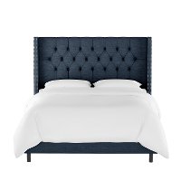 144NBBED-PWLNNNV Linen Navy Blue Tufted Wingback California King Bed-3