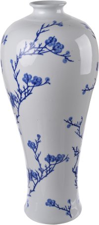 17 Inch Large Blue and White Floral Vase